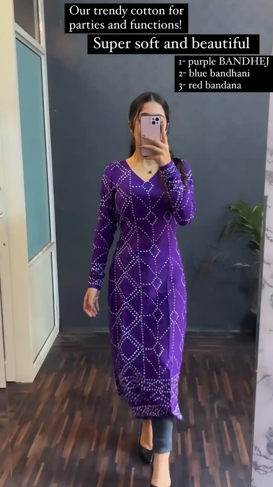 Purple Cotton Bandhani Printed Kurti For Women.png